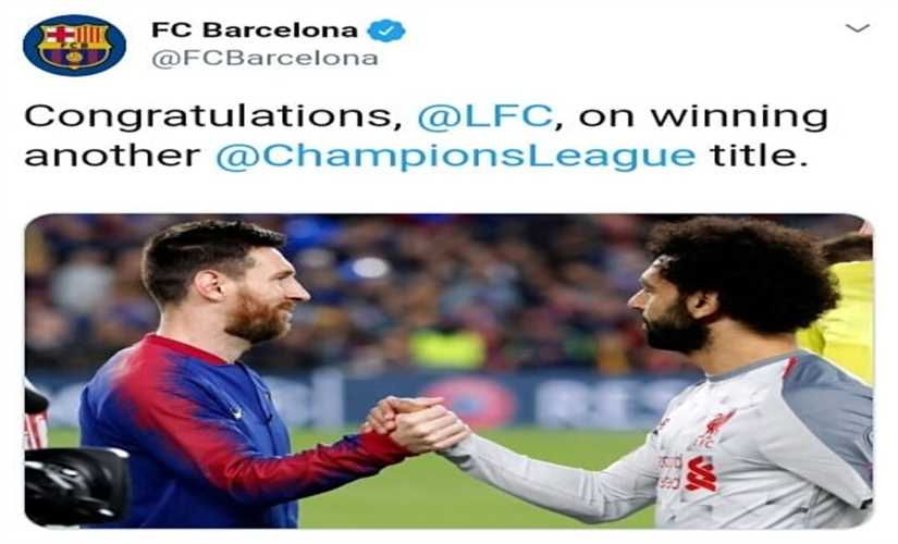 برشلونة يهنئ ليفربول بالتتويج بدوري أبطال أوروبا
