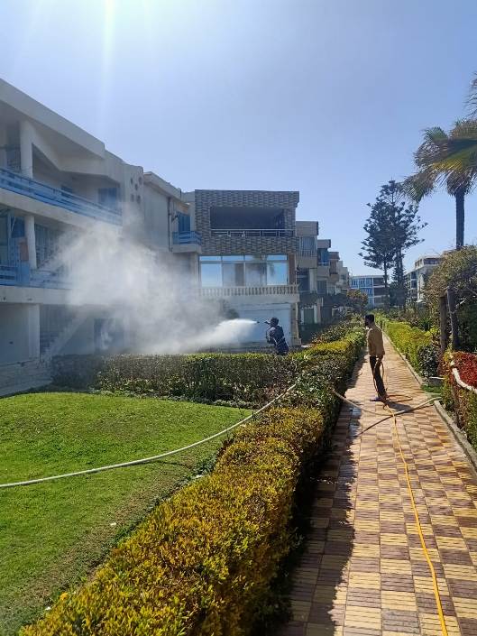 رش وتعقيم شوارع المعمورة الشاطئ لمواجهة فيروس كورونا - صور